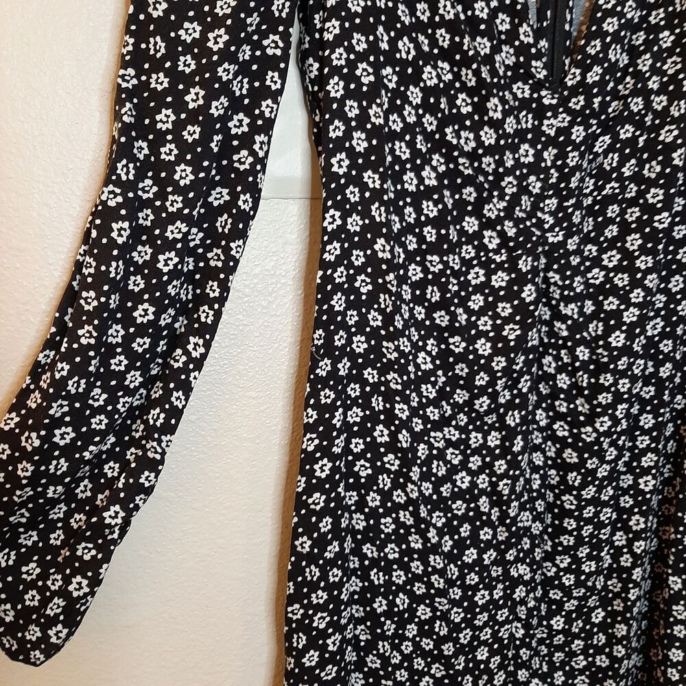 NEW AFRM Nordstrom Madsen Dress Black Women Size M Long Sleeve Ditsy Floral Slit - Picture 7 of 14